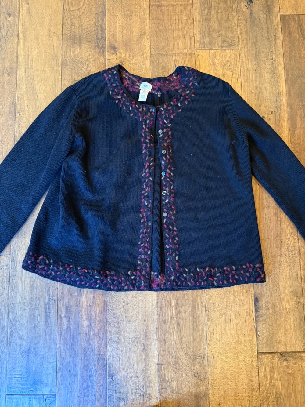 90s J. Jill Black Cardigan with Fall colored Accent Trim